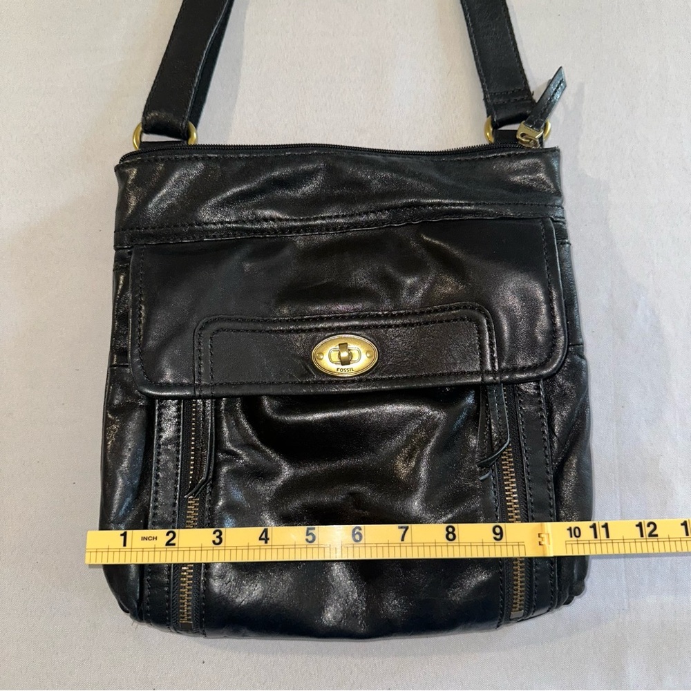 Fossil • Black Lamb Leather Stanton Crossbody Multi-Pocket Adjustable Versatile - Picture 15 of 16